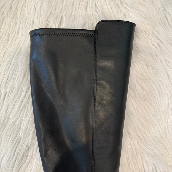 NWOT ZARA Treaded Knee High Boots Leather Chunky Lug Sole Flat Boot, Black - Picture 9 of 13